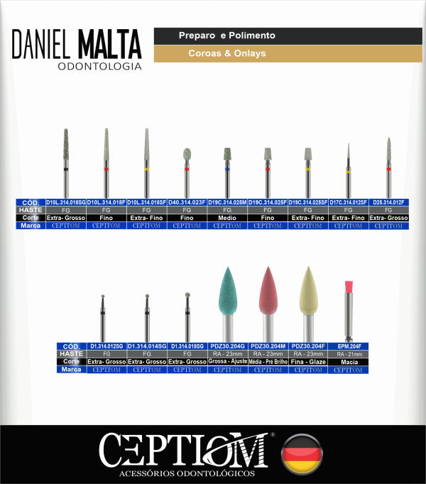 Kit Ceptiom Preparo e Polimento Coroas e Onlays - Daniel Malta